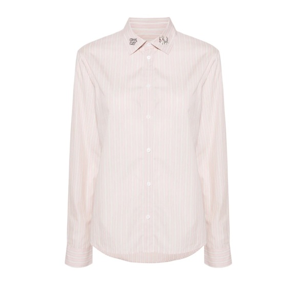 Zadig & Voltaire Cool Cat striped button up light pink cotton embroidered shirt - Picture 4 of 12